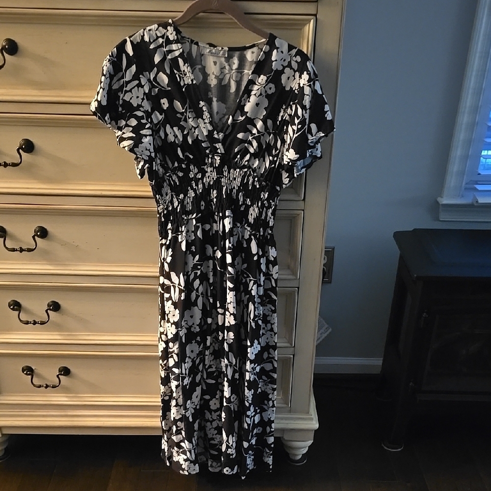 Floral Black and White Dress